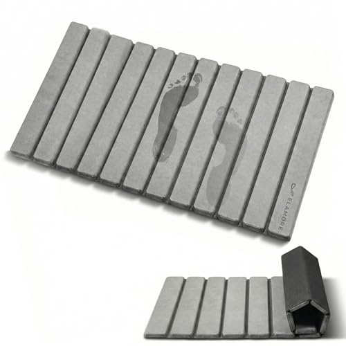 ELAMORE Foldable Stone Bath Mat – Diatomaceous Earth Bath Mat, Super Absorbent Quick Dry Shower Mat, Non Slip Bathroom Floor Mat, 28 x 16 Inches Gray - size: 28" x 16" (Rectangular)