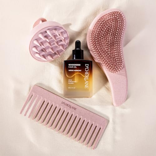 D’Cherlane Essential Comb Collection – Scalp Massager, Detangling Brush & Wide-Tooth Comb Set for All Hair Types | Stimulates Scalp & Reduces Breakage
