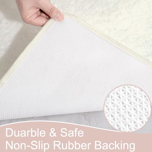 AROGAN Cream White Luxury Long Bathroom Runner Rug 24×17 Inch, Soft and Absorbent Non Slip Bath Mat, Rubber Backing Quick Dry Rugs Carpets, Machine Washable Plush Mats for Shower Floor - color: Cream White, size: 1'5" X 2' (24" X 17")