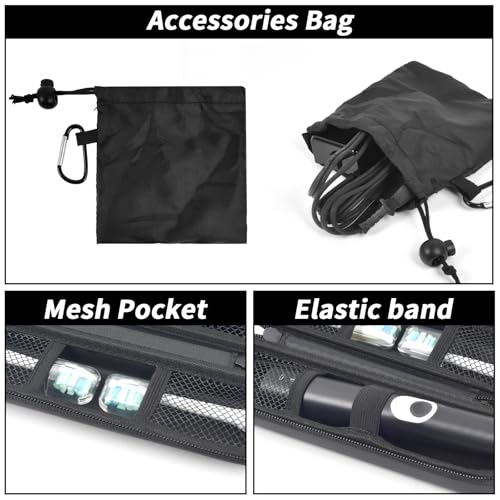 Comecase Electric Toothbrush Case with Pouch for Oral-B & Sonicare | Compact Hard EVA Toothbrush Case for Brush Heads, Cables and Small Travel items, Wipe-Clean Lining and Carabiner - color: Black, size: Compact Size