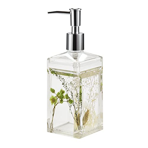 Locco Decor 4 Piece Acrylic Liquid 4D Floating Motion Bathroom Vanity Accessory Set Garden Botanic Green Plants Toothbrush Holder, Tumbler, Soap Dispenser, Soap Dish - size: 4-piece, style: Green Plants