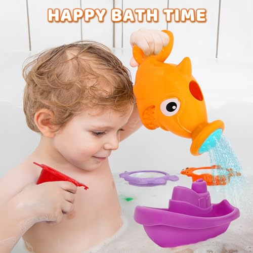 Baby Bath Toys for Kids Ages 1-3,13 Pcs Bathtub Toys for Babies 6-12-18 Months, Mold Free Bath Toys Toddlers 2-4 Years Old,Stacking Cups & Watering Can,Water Table Toys for Infants Boys Girls 1 2 3 4 - style: Orange