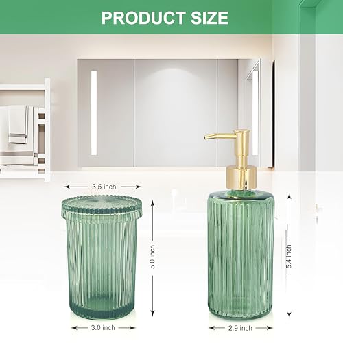 New Hensoar 3 Pcs Green Bathroom Accessories Set, Glass Bathroom Set，Soap Dispenser, Toothbrush Holder, Jewelry Tray, Crystal Modern Bathroom Decor, Housewarming Gift Set - style: 3 pcsGreen