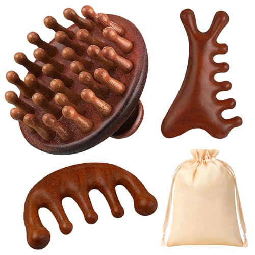ProSuites 3 Pcs Wooden Head Scalp Massager Comb, Head Massage Tool for Relaxation Hair Gua Sha Comb - color: Wooden Color 1