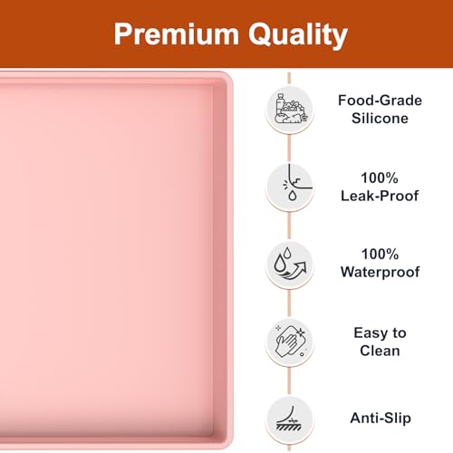 ukeetap Extra Thick Silicone Mat Waterproof with Raised Edge 19” x 12”, BPA Free Non-Slip Dog & Cat Food Mat, Feeding Mat for Food and Water Bowls, Spill Proof Mat to Protect Floors, Pink - color: Pink, size: 19"L x 12"W