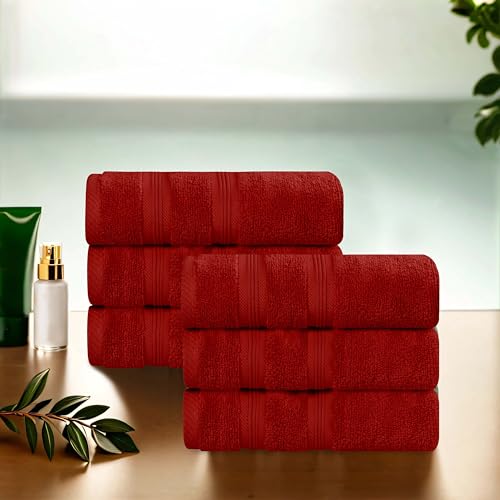 Superior Cotton Hand Towel Set, Plush Soft Towels for Spa, Gym, Bathroom, Guest Bath, Kitchen, Decor, Home Basics, Hotel Quality, Daily Drying, Zero Twist, Smart Dry Collection, Set of 6, Crimson - color: Crimson, size: Hand Towel