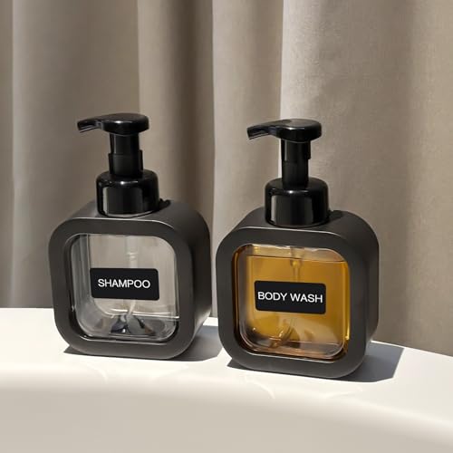 Foaming Soap Dispenser, 2 Pack 300ml (10oz) Plastic Refillable Foaming Hand Soap Dispenser with 16 Pcs Waterproof Labels, Foam Pump Bottle for Bathroom and Kitchen (White) - color: White
