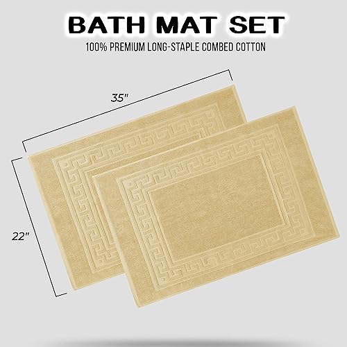 Superior Heavyweight Cotton Bath Mats, Bath Rugs For Bathroom Accessories, Washable Rug For Shower, Bath, Toilet, Modern Decor, No Backing, Luxury Hotel And Spa Quality, Set of 2, 22" x 35", Canary - color: Canary, size: 22" x 35" (Set of 2)