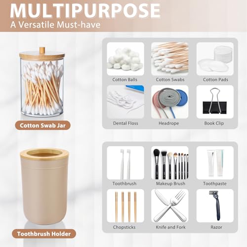 iMucci Bathroom Accessories Set 5Piece Beige Bathroom Sets, Toothbrush Holder, Toothbrush Cup, Lotion Soap Dispenser, Soap Dish and Qtip Holder Bathroom Decor - style: Beige