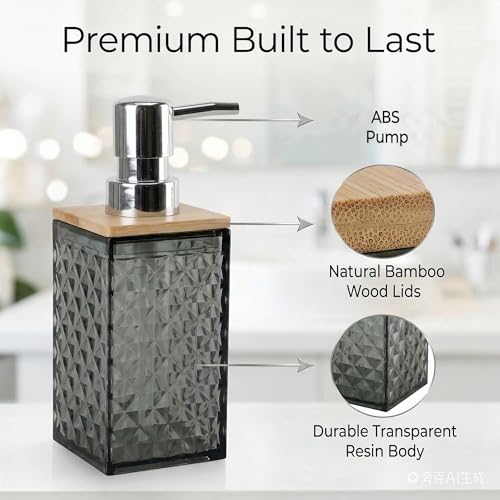 Grey Bathroom Accessory Set, 6 PCS Grey Bathroom Accessories Set, Soap Dispenser, Toothbrush Holder, Soap Dish, Mouthwash Cup, Cotton Swab Holder and Toilet Brush, Acrylic - color: Grey