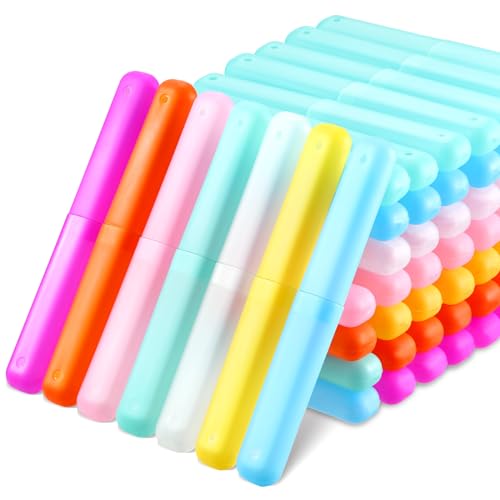 60 Pieces Plastic Toothbrush Holders Portable Travel Toothbrush Case Cover Protector Case Holders for Indoor Outdoor Travel Trip Home Camping School (Colorful) - color: Colorful