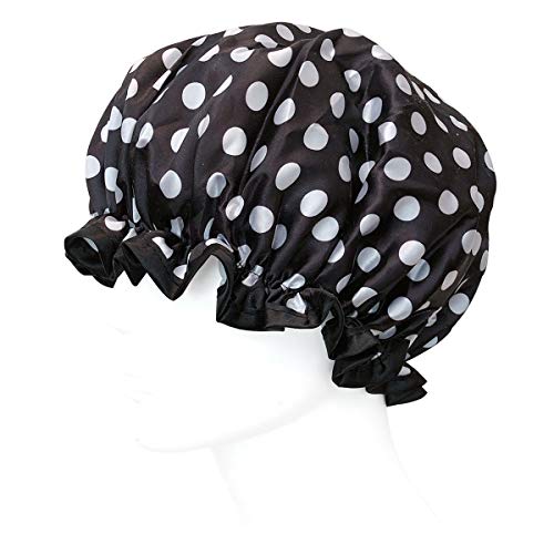 allydrew Reusable Women's Waterproof Shower Caps for Long Hair, Black and White Dots - color: Black and White Dots