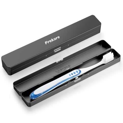 Frekare Toothbrush Travel Case Aluminum, Manual Tooth Brush Holder for Traveling, Portable Toothbrush Container for Bathroom, Camping, Business Trip, School (Black) - color: Black, size: 1 Pack