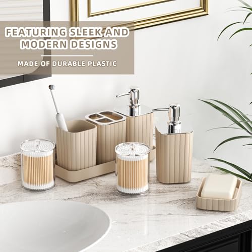 XLHOMO Bathroom Accessories Set - Gorgeous Beige Bathroom Set, 10PC Bathroom Accessory Set, Toilet Brush, Trash Can & Soap Dispenser - size: Bath Set, style: Beige&Silver