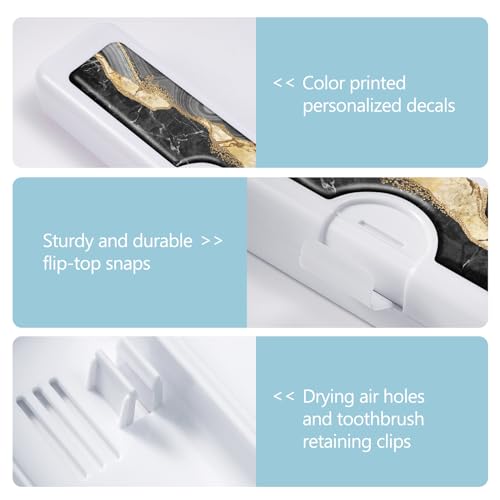 Toothbrush Travel Case - Colorful Pattern, Holder and Covers for Toothbrushes, Includes Tongue Scraper Case - color: Black Marble, size: Small