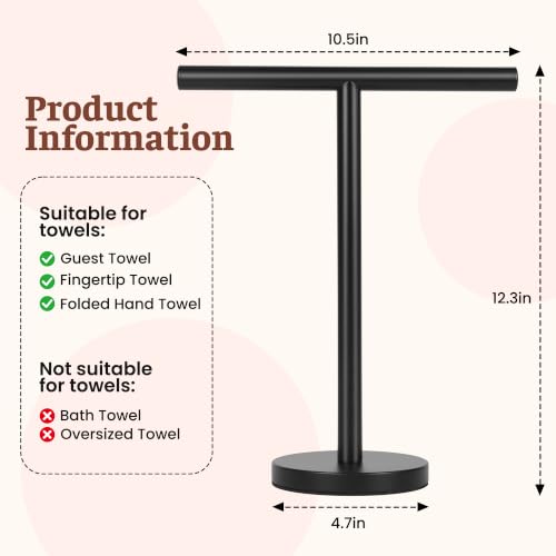 Hand Towel Holder Stand, Freestanding Bathroom Towel Rack, Black, 2 Pack | Weighted Stainless Steel Base Helps Prevent Tipping While The Open T-Shape Keeps Towels Dry on Bathroom Countertops - color: Black-2 Pack