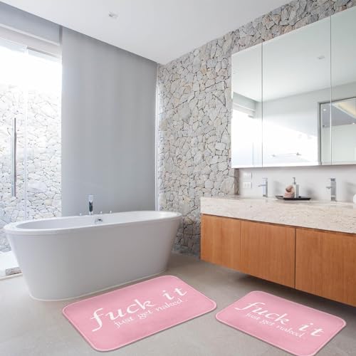 ArtSocket 3 Pcs Shower Curtain Set with Rugs, Pink Funny Get Naked Bathroom Set with Non-Slip Rug Bath Mat and 12 Hooks 72x72 inches - color: Pink Funny Quotes