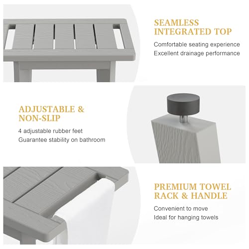 HIPS Shower Bench Inside Shower Stool with Storage Shelf, Waterproof Spa Bath Chair for Bathroom, Seat or Organizer for Living Room, Bedroom - Great for All Ages Unisex Elderly (Small, Grey) - color: Grey, size: Small 16x10x17 Inch