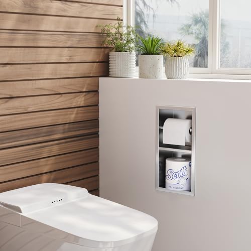 Neodrain Brushed Toilet Paper Holder, Contemporary Hotel Style Pivoting in Wall Tissue Holder, Stainless Steel Recessed Tissue Paper Roll Holder, Dual roll(Brushed Nickel) - color: Brushed, size: 6X12In