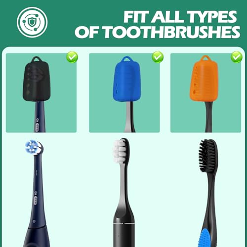 Lapfoon 8 Pack Silicone Toothbrush Covers, Tooth Brush Cover Cap for Electric & Manual Toothbrushes, Toothbrush Travel Essentials - color: Black