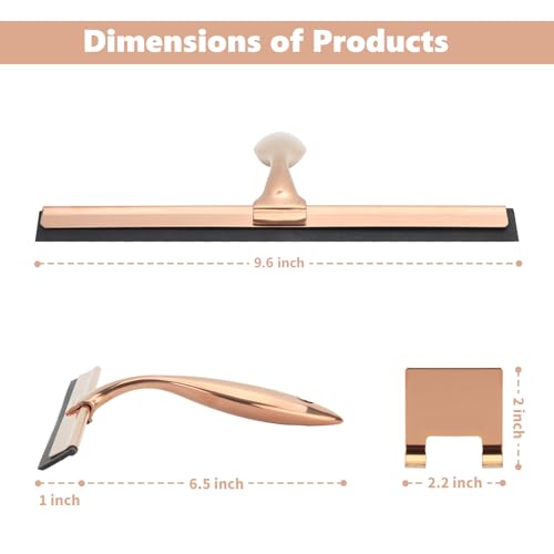 9.6 Inches All-Purpose Silicone Squeegee for Shower Doors with Adhesive Hook. Window Shower Cleaner Tool Suitable for Shower Glass Doors, Bathroom, Window and Car Glass.Rose Gold