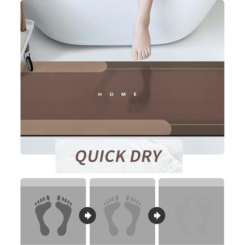 Housego Absorbent Bath Mat Magic Rug, Quick Drying Magic Bath Mat Non-Slip Floor Rug Rubber Backed for Bathroom Kitchen Shower Sink, Water Absorbent (1PC, 16.93''x50'', Brown) - color: Brown, size: 1'5" x 4'2" (Rectangular)