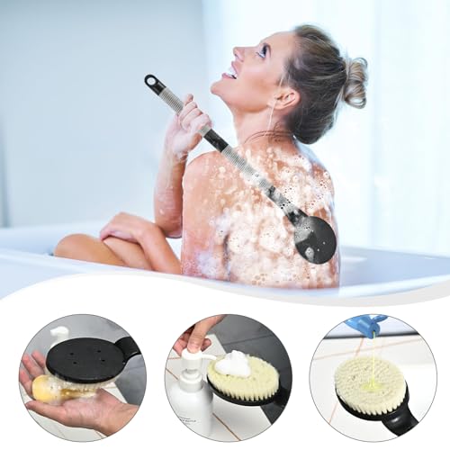 Back Scrubber Anti Slip for Shower, 21.7” Detachable Back Bath Brush for Shower, Back Scrubber, Exfoliation and Improved Skin Health for Elderly with Limited Arm Movement, Disabled (21.7” Black) - color: 21.7” Black