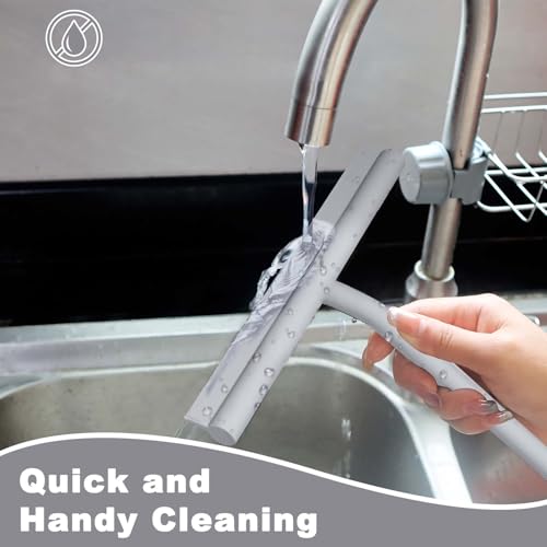Squeegee for Shower Glass Doors, Resilient Loop - No-Drill & Adhesive Hook, Silicone Shower Squeegee with Stainless Steel Core, Cleaning Tool for Home, Kitchen, Bathroom & Car - Grey - color: Gray, size: with loop