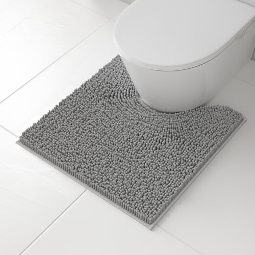RUN HELIX Toilet Rugs U-Shaped 20x20 Extra Soft Chenille Bath Rugs, PVC Backing Quick Dry, Machine Washable Contour Bathroom Rugs for Toilet Contoured Bath Mats Home Decor Accessories Light Grey - color: Light Grey, size: U20"x20"