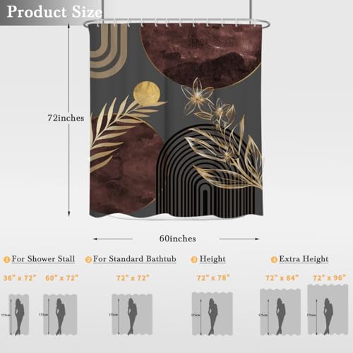 Brown Shower Curtain Boho Modern Abstract Mid Century Geometric Minimalist Contemporary Dark Gold Leaves Mens Fabric Cloth Bathroom Decor Set 60x72 inch Polyester 12 Hooks - color: Grey, size: 60"W x 72"L (Pack of 1)
