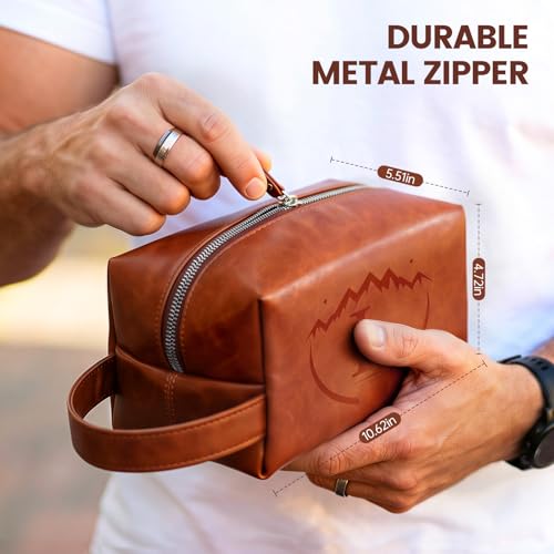 Toiletry Bag for Men,Mens Travel Toiletry Organizer,Personalized Men's Travel Essentials,Water Resistant PU Leather Shaving Bag for Dad Husband Boyfriend, Birthday Gifts for Him,Brown - L - style: Brown L