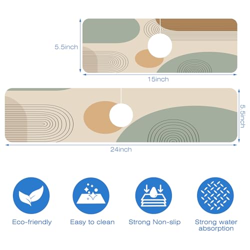 Abstract Minimalistic Geometric Kitchen Sink Splash Guard Mat Absorbent Fast Drying Mat Faucet Draining Mat Sink Splash Guard Behind Faucet Drip Catcher for Kitchen Bathroom 5.5"×24" - size: 24" x 24"