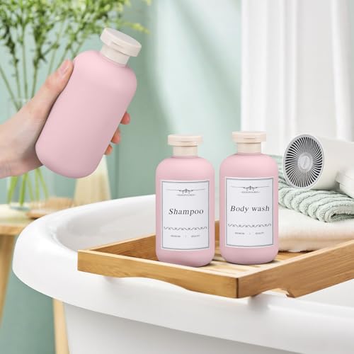 6.8oz Travel Bottles for Toiletries, Empty Plastic Squeeze Bottles with Flip Cap, Lotion Container for Toiletries Travel Size Shampoo and Conditioner (3 pack, pink) - color: Pink, size: 6.8 oz