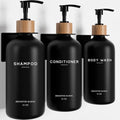 Black Shampoo and Conditioner Dispenser Set Wall Mounted by Brighter Barns - Shampoo Dispenser for Shower Wall 3 Chamber No Drill - Shower Bottles Refillable with Labels for Bathroom, Airbnb (Black) - color: Boho (Black)