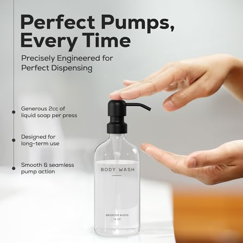 Clear Shampoo and Conditioner Dispenser Set by Brighter Barns - Body Wash, Shampoo Dispenser for Shower with Pump - Refillable Plastic Shower Bottles for Bathroom Decor in Home, Airbnb, Hotel (Clear) - color: Clear