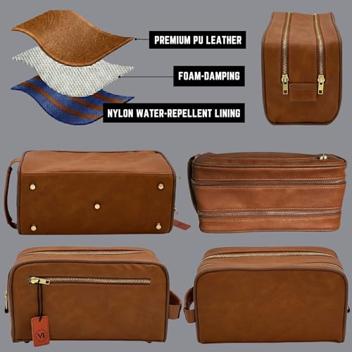 Mens Toiletry Bag, Premium PU Leather Travel Kit, Metal Zippers & Bottom Studs, Velvet Dust Bag & Shape-Retention Packaging – Gift Ready For Groomsmen, Anniversary, Birthday Gifts/CARAMEL BROWN - color: CARAMEL LIGHT BROWN