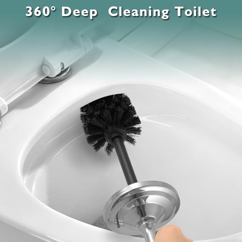 Chrome Toilet Brush and Holder Set, Stainless Steel Toilet Brush for Bathroom,Heavy Duty Toilet Bowl Brush and Holder,Deep Cleaning Modern Toilet Cleaner Brush -Space Saving, Covered Brush - color: Chrome