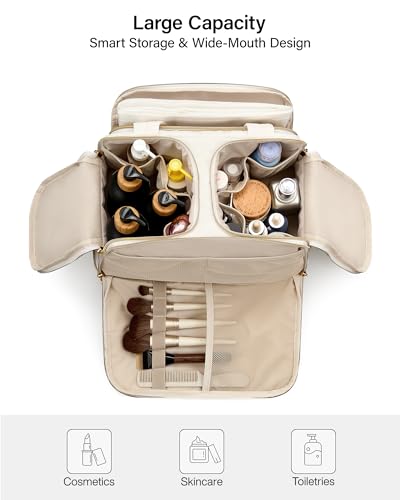 Hanke Travel Toiletry Bag, Lightweight Wide-open Large Toiletry Bags for Women, Dual-Layer Makeup Bag Water-Resistant Cosmetic Travel Bag with Handle for Accessories, Essentials, Off White - color: Off White