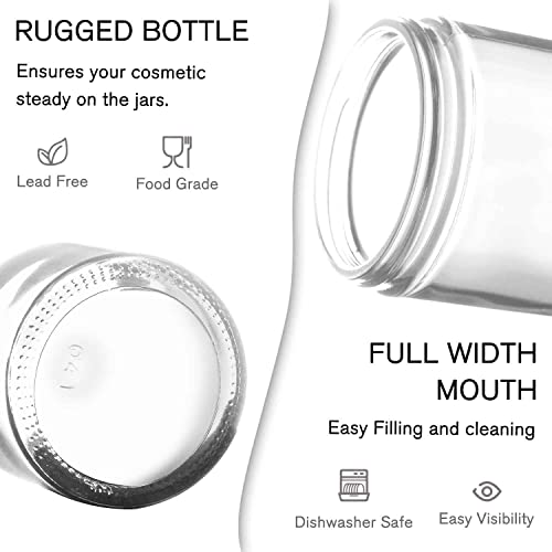1 oz Glass Jars with Lids, Small Glass Containers with Plastic Woodgrain Lids & Inner Liners, Reusable Travel Containers for Creams, Makeup, Lotion, Cosmetic 4 pack - color: Clear-4 Pack-1oz