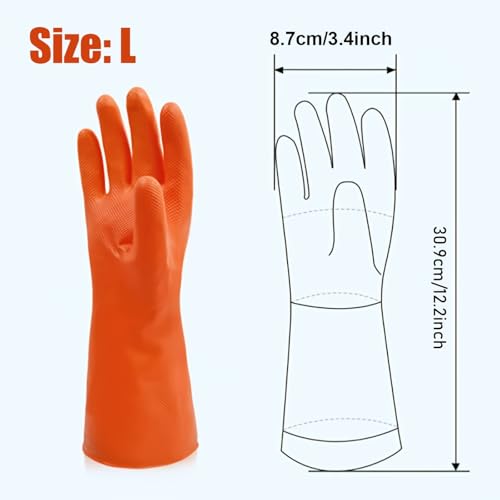 2 Pairs Household Cleaning Gloves Reusable Waterproof Dish Washing Rubber Gloves for Kitchen & Bathroom Cleaning (Large 12.2inch/3.3inch, Random color)