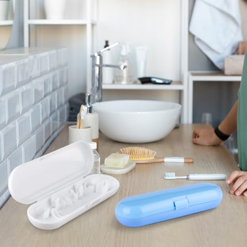 Fowecelt 2 Pack Electric Toothbrush Travel Case for Oral-B Pro and Other Electric Toothbrush Portable Travel Toothbrush Waterproof Plastic Holder (Blue & White) - color: Blue & White