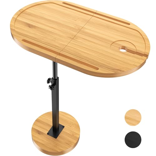 NiHome Bamboo Large Swivel TV Tray Table with Thickened Stable Non-Tipping Base, Adjustable Height Couch Table Tray, End Table, Bathtub Side Tray Table 360° Rotating for Hot Tub Bedside Sofa Balcony - size: Large