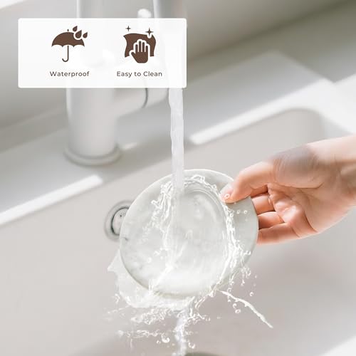 Marble Soap Dish Italy Natural Stone Sponge Holder for Bathroom Tub Shower Kitchen Sink, Handcraft Round Soap Case Organizer Trinket Plate Jewelry Tray Coaster for Home Decor White (DL008) - color: White