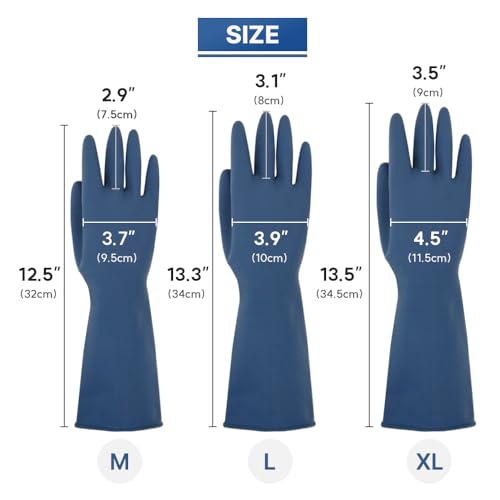 HOMSSEM Dishwashing Gloves - 2 Pairs Premium Rubber Gloves for Cleaning - Urban Gray, Green, Blue - color: Blue + Gray - Medium