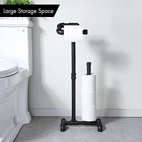 KES Rustic Toilet Paper Holder with Reserve, Farmhouse Toilet Paper Holder Stand Bathroom Industrial Pipe Toilet Paper Storage Black, BPH503A-BK