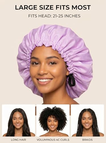 Aquior Shower Cap,Extra Adjustable Shower Caps for Women Double-Layer Waterproof Reusable Hair Cap, Large Size Hair Cap for All Hair,for Girls Spa Bath,Soft and Comfortable (Purple) - color: purple