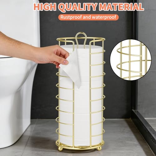 Toilet Paper Holder Stand - Freestanding Toilet Paper Storage,Gold Bathroom Organizer,3 Mega Roll Toilet Paper Roll Holder for Under Sink, Vanity, Cabinet Shelf (Gold) - color: Gold