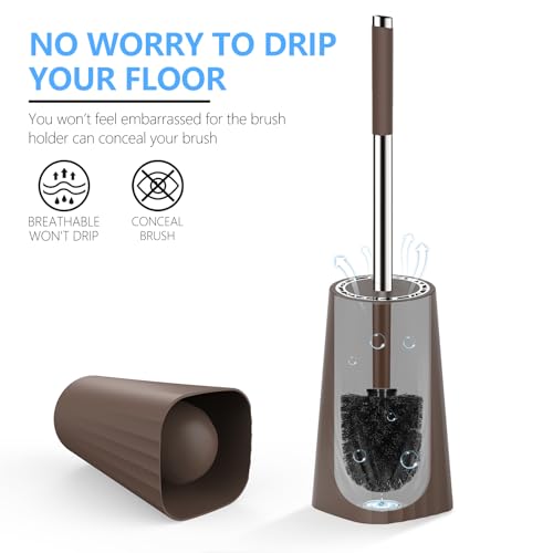 SetSail Toilet Brush, Compact Size Toilet Bowl Brush and Holder Toilet Brushes for Bathroom with Stainless Steel Handle Toilet Cleaner Brush with Durable Scrubbing Bristles, Brown - color: Brown, size: 1 pack