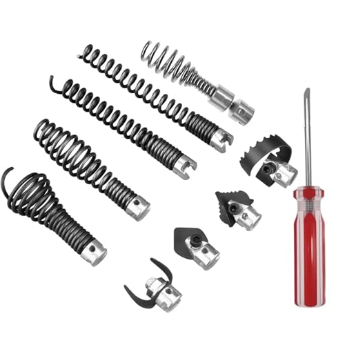 10Pcs Drain Snake Attachment Kit for Heavy-Duty Cables, for RIDGID K-400 C-4 C-6 C-7 C-8 and C-9 Drain Cleaning Machine, for 5/8" 16mm Drain Snake Cable Heads Tips - size: Heavy Duty 9PCS(4 Cutter Head+ 5 Auger)