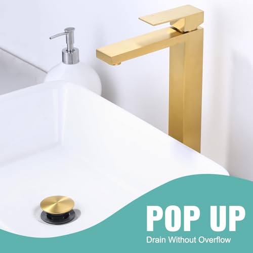 Bathroom Sink Drain Without Overflow, ARCORA Brushed Gold Pop Up Drain for Vessel Sink Clicker Drain Stopper - color: Brushed Gold-1 Pack, style: Pon Up Without Overflow